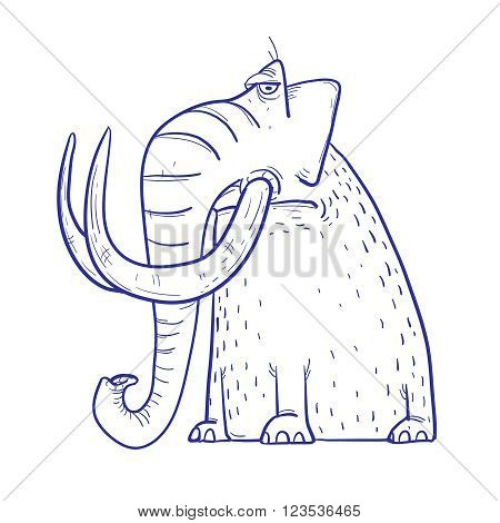 Funny Cartoon brown Mammoth with big tusks