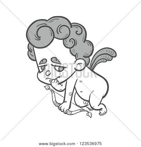 Flying Funny little Cupid  with bow confused