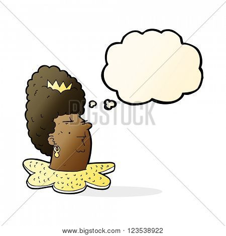 cartoon queen head with thought bubble