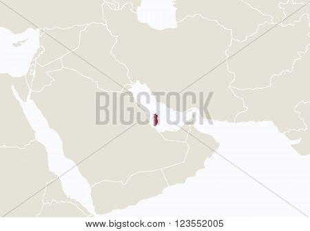 Asia With Highlighted Qatar Map.