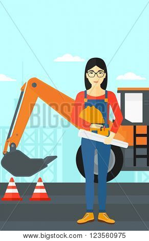 Engineer with hard hat and blueprint.