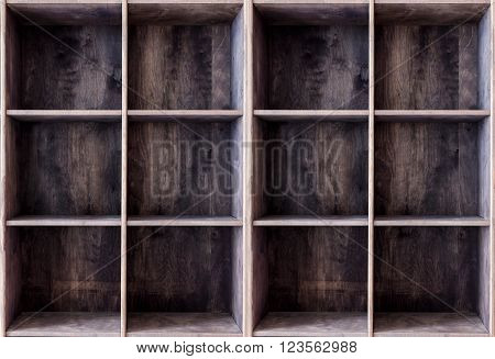 Blank Wooden Bookshelf, Component Of Indastrial Interior Style.