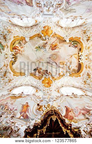 ROTTENBUCH GERMANY - JUNE 18: Ceiling of the Rottenbuch Abbey church (Kloster Rottenbuch) in romanesque style on june 18 2013 in Rottenbuch Germany.