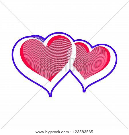 Two loving hearts vector illustration. Romantic rendezvous conceptual symbol. Valentine's day design element isolated on white background.