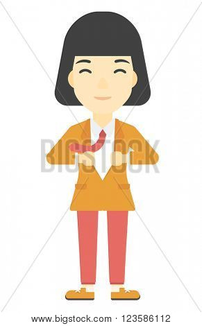 Woman taking off jacket.