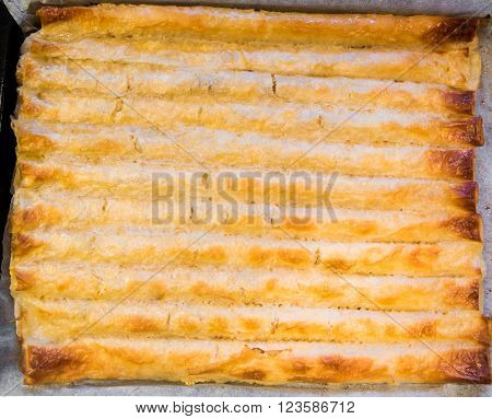 Baked Homemade Traditional Balkan Dish Burek. Cheese Or Meat Pie