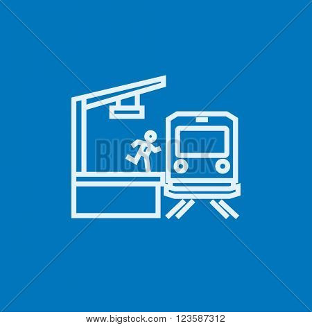 Latecomer man running along the platform to reach train line icon.
