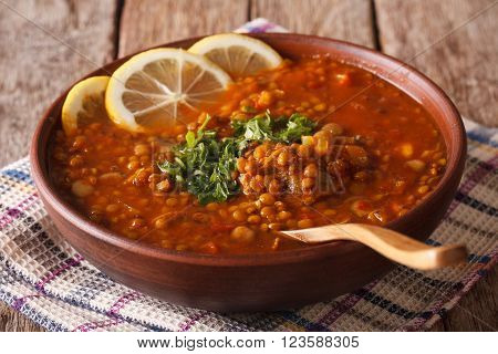 Thick Moroccan Soup In A Bowl Close-up On The Table. Horizontal
