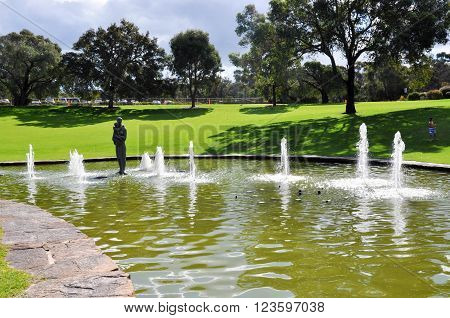 PERTH,WA,AUSTRALIA-AUGUST 22,2015: Pioneer Women's Memorial fountain at King's Park botanical gardens in Perth, Western Australia.