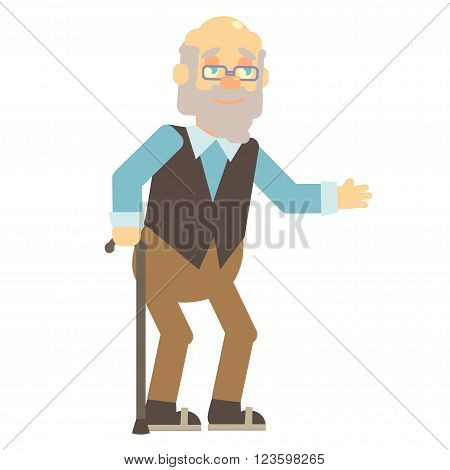 elderly, old man, grandpa, grandfather, with glasses and vest with cane