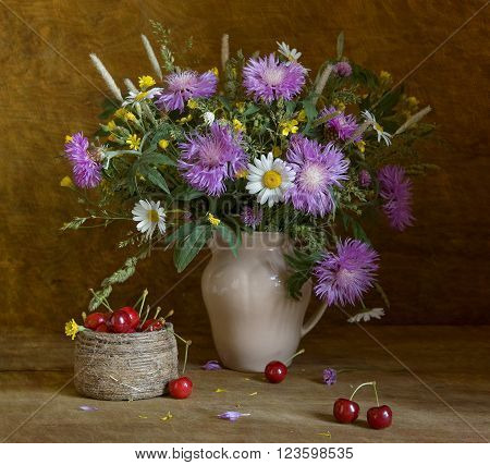 Still life with wildflowers and sweet cherry, looking like a painting
** Note: Visible grain at 100%, best at smaller sizes