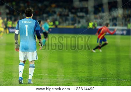 Iker Casillas, The Goalkeeper Of Spain During A Match