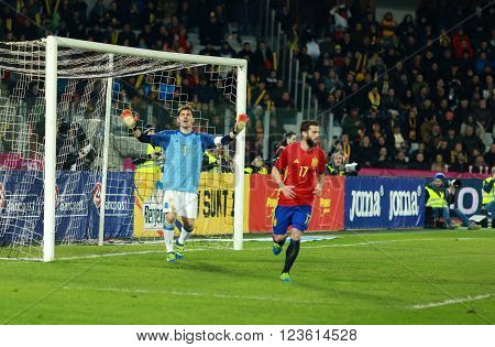 Iker Casillas, The Goalkeeper Of Spain During A Match
