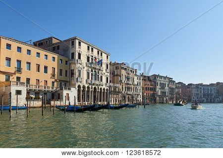 Venice, Italy - Febuary 19, 2016: Venice, a city in northeastern italy. It is famous for the beauty of its settings, archtecture and artwork. A part of Venice is resignated as a World Heritage site.