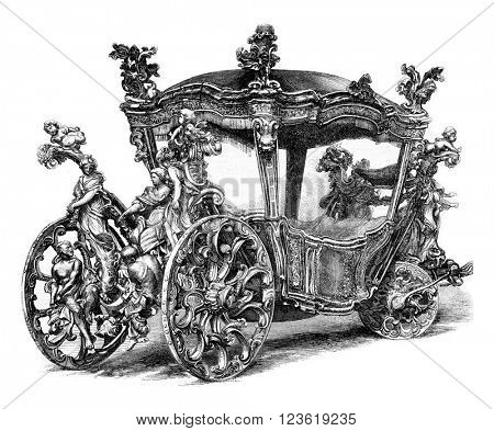 Gala car of King John IV of Portugal. Drawing Feart, after a photograph of J. Lawrence.