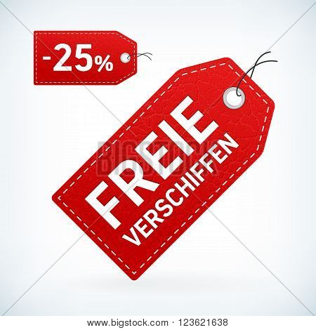 Red leather label freie verschiffen editable vector illustration