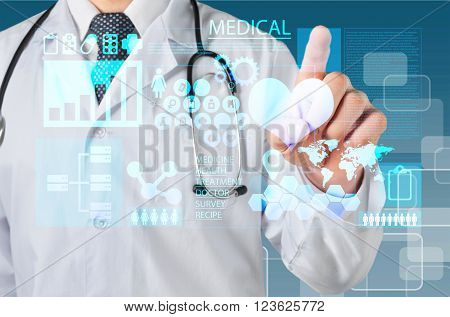 Medical icons and young  doctor with stethoscope