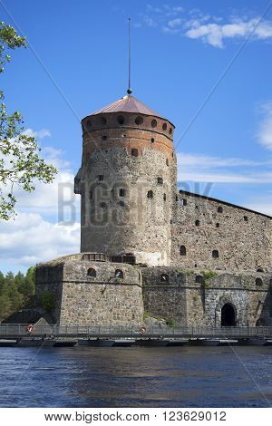 The bell tower of the fortress Olavinlinna sunny june day. Savonlinna, Finland