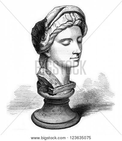 Kensington Museum, London, A marble Michelangelo, vintage engraved illustration. Magasin Pittoresque 1869.