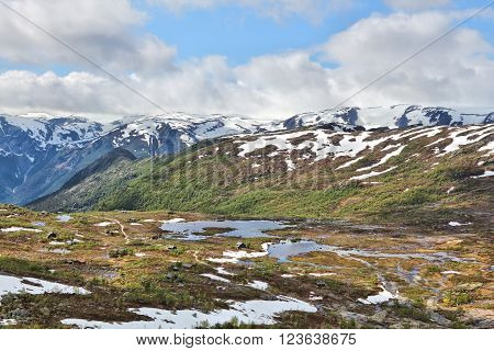 Norway hiking area - mountain village in Hordaland county.