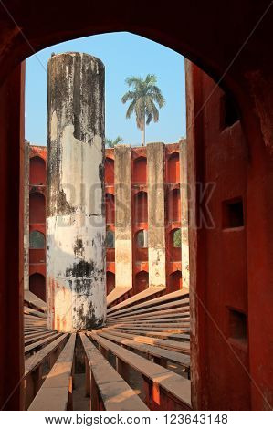 Architectural detail of the Jantar Mantar observatory in Delhi, India that was built in 1724