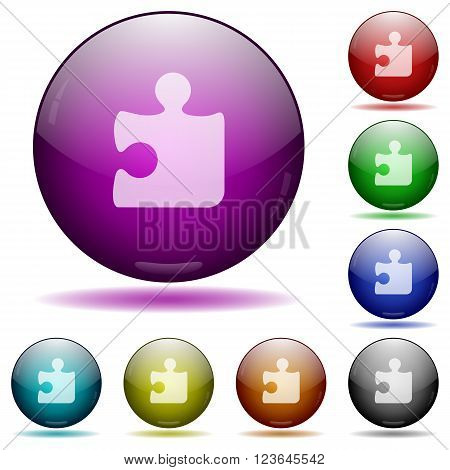 Set of color puzzle glass sphere buttons with shadows.