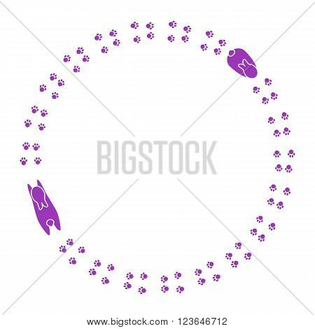 Cute cartoon bunny pawprint. Vector animal footprint frame border.