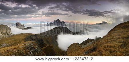 Panorama of mountains with fog and sunset
** Note: Soft Focus at 100%, best at smaller sizes