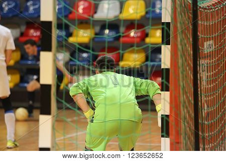 Rear View Of Futsal Goalkeeper