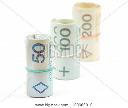 Standing Rolls Of Polish Banknotes