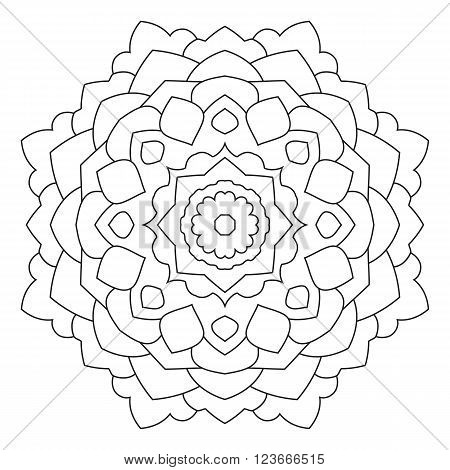 Symmetrical circular pattern mandala. Decorative Oriental pattern. Coloring page for adults.