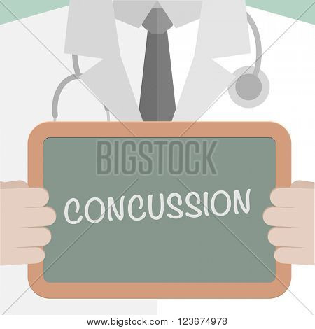 minimalistic illustration of a doctor holding a blackboard with Concussion text, eps10 vector