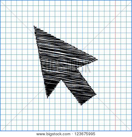 Aroow sign. Flat style icon with scribble effect on school paper.