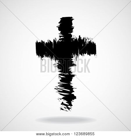 Cross painted brushes, christian symbol, abstract illustration