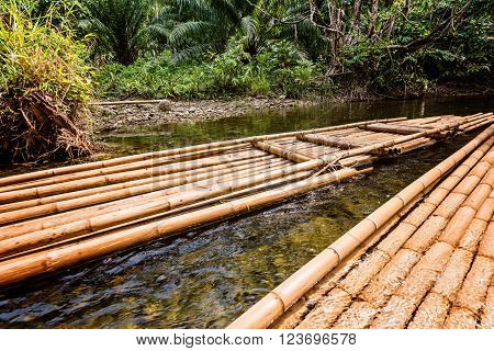 big bamboo raft located in Phang-Hga Thailand.