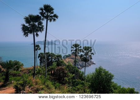 Phromthep Cape Viewpoint Phuket Thailand. beach near Nai Harn beach and Promthep Cape Andaman sea Phuket Thailand