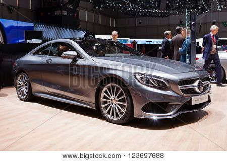 GENEVA, SWITZERLAND - MARCH 1: Geneva Motor Show on March 1, 2016 in Geneva, Mercedes-Benz S400 4Matic Coupe, rear-side view