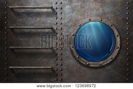submarine or ship porthole with underwater view