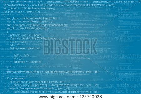 Background from program code. White on blue abstract background. Vector illustration.