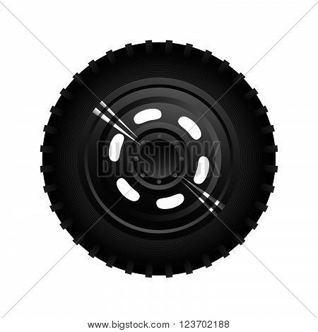 black realistic car wheel on white background