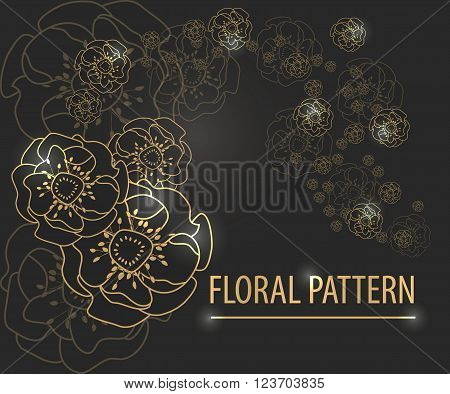 gold vintage floral pattern on black background