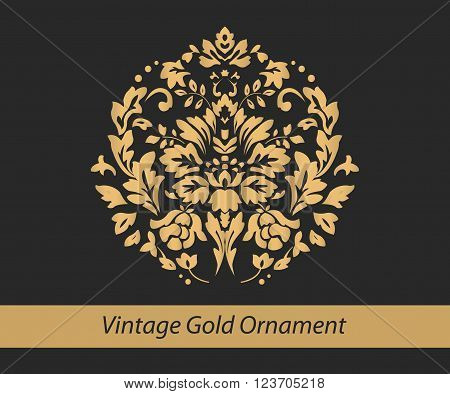 gold vintage floral pattern on black background