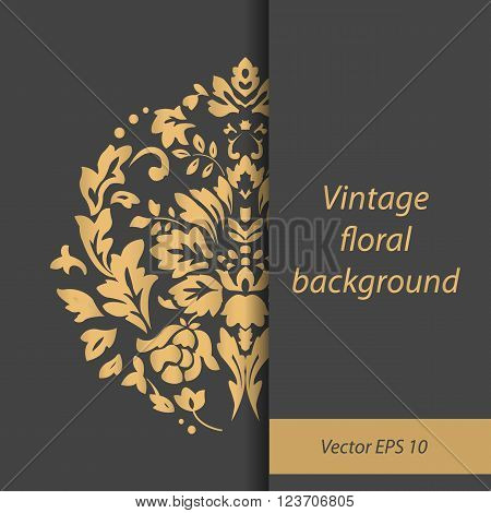 Vintage Floral Gold on black Background. Vector EPS10