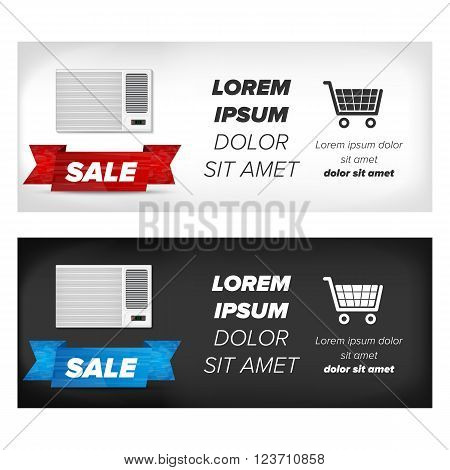 Horizontal banners with airconditioner placed on an abstract background