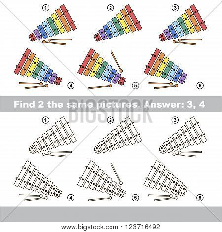 The design difference.  Vector visual game for children. Task and answer. Find two similar Xylophones