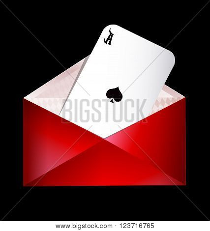 dark background and the red envelope with ace of spades