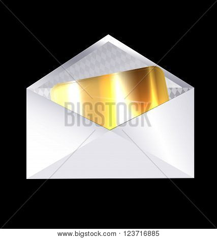 dark background and the envelope with golden card inside
