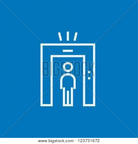 Man going through metal detector gate line icon.