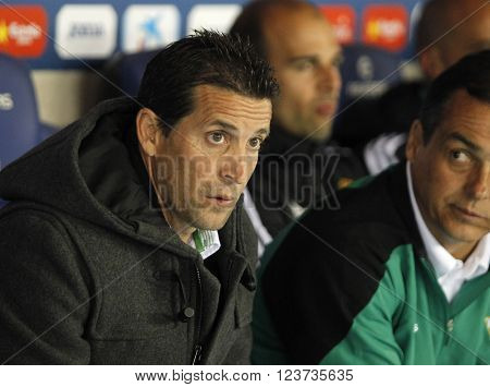 BARCELONA - MARCH, 3: Juan Merino of Real Betis during a Spanish League match against RCD Espanyol at the Power8 stadium on March 3, 2016 in Barcelona, Spain