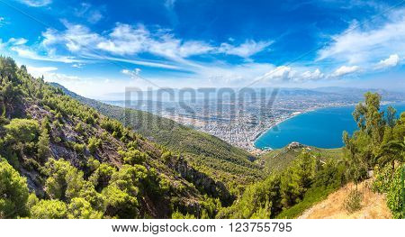 Panoramic View Of Loutraki And Aegean Sea Greece In A Summer Day